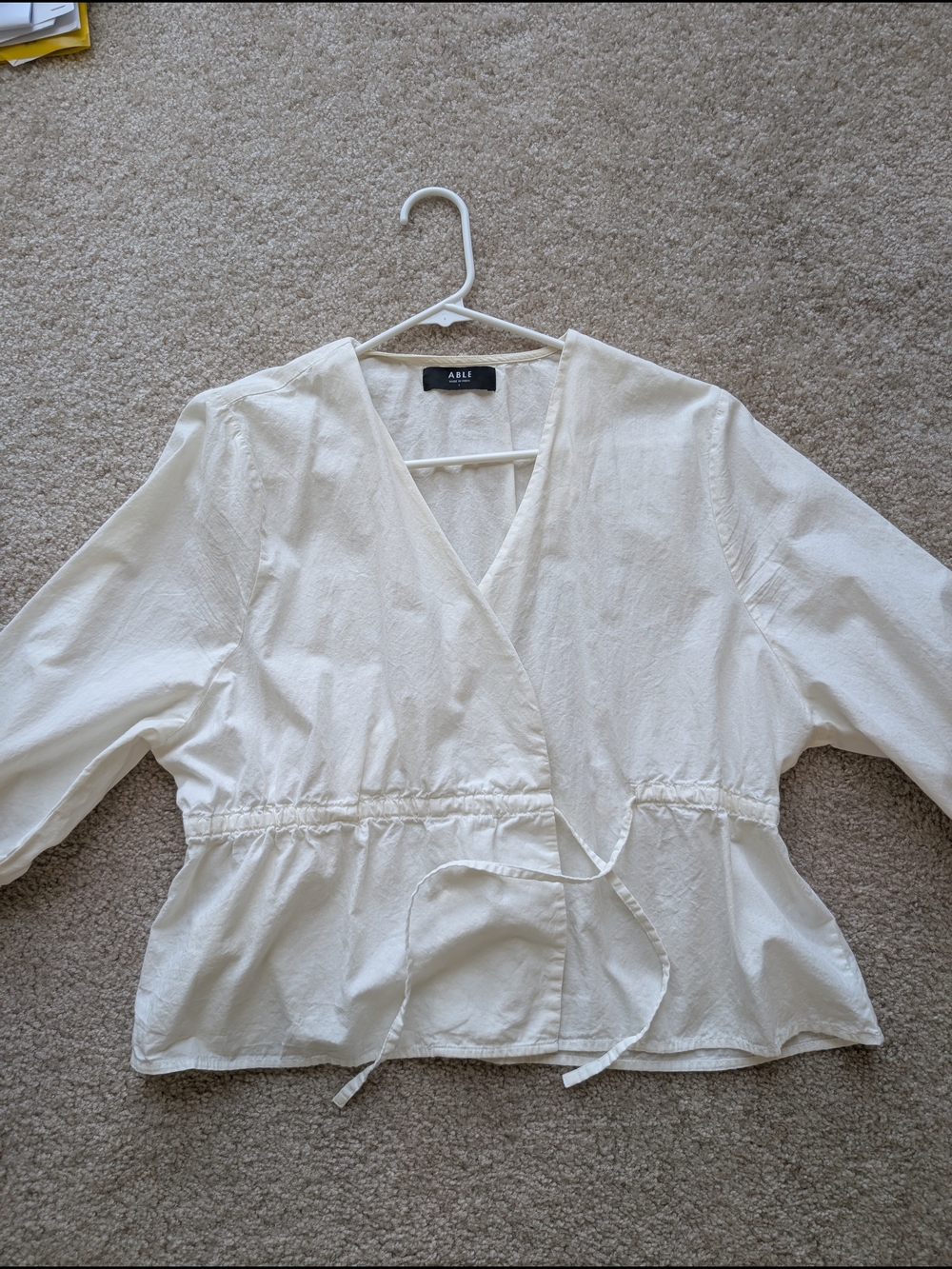 ABLE Cream Wrap Peplum Tie-Waist Blouse